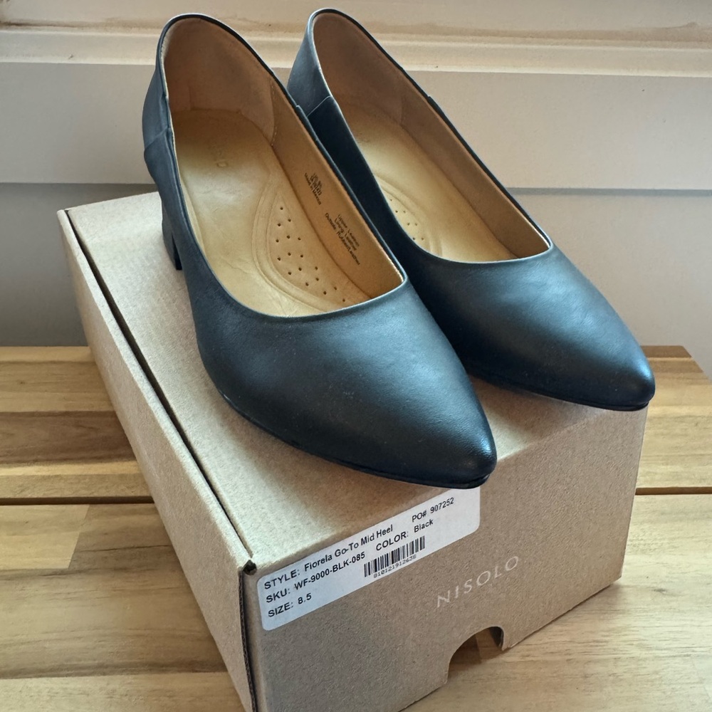 NWT Nisolo Black FIORELA Go-To Mid Heel Leather
